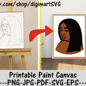 Sexy Frau Pre Drawn Png, DIY Paint Party, Schwarze Frau, Erwachsene druckbare Malseite, Afro, Sofortiger download, Farbe Mit Einem Twist, Printable