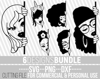 6x Peeking Girl bundle svg, Unicorn svg, Melanin svg,  Peek a boo, Black Girl Magic, File for Cricut, Silhouette, Vector,Instant download
