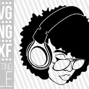 Mulher negra em fones de ouvido svg, óculos svg, música svg, melanina svg, hip-hop svg, afro-americano svg, arquivo para Cricut, download instantâneo