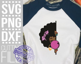 Peeking Black Girl svg, Bubble gum svg, Melanin poppin, Earrings, Afro woman, Black Girl Magic, File for Cricut, Silhouette,Instant download