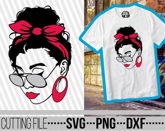 Amazing Woman In Messy Bun svg, Woman In Glasses svg, Melanin, High Bun svg, Bandana svg, Curly Hair svg, File for Cricut, Instant download