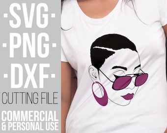Mujer negra sexy con gafas (SVG), África, mujer afro (SVG), chica negra mágica, archivo para Cricut, vector, silueta, descarga instantánea, recortable
