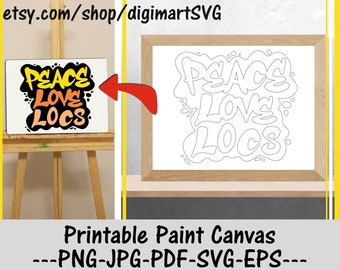 Peace Love Locs Printable Paint Canvas, Afro Coloring Pages, Paint With A Twist, Paint Party, Adult Printable Coloring Page, Paint & Sip
