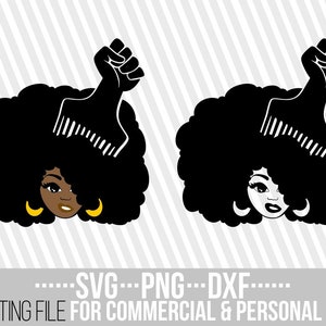 Schwarze Frau mit Haarkamm svg, Haarsvg, Afro Haarsvg, Black Girl Magic, Power Fist svg, Datei für Cricut, Silhouette, Sofortiger Download
