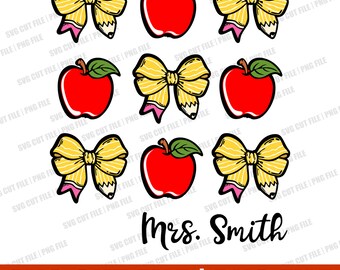 Retro Apple Coquette svg, Retro Teacher svg, Back to School SVG, Clipart, Kindegarten svg, Cut File Cricut, First day of school svg, Bow png
