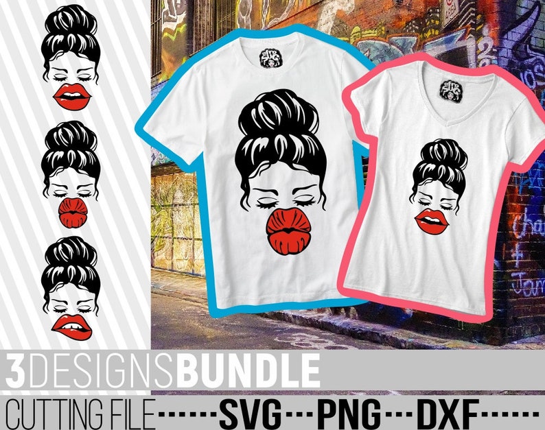 Vector Botox Lips svg File for Cricut Cut Files Sublimation Red Lips 3x Messy Bun Designs Bundle svg Clipart Silhouette Hairstyle