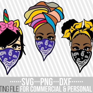 3x Frau mit Bandana Bundle Svg, Melanin Poppin, Rap Svg, Afro Puffs, Black Girl Magic Svg, Datei für Cricut, Silhouette, Instant Download