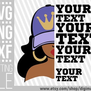 Mulher svg, Rainha Negra svg, Melanina svg, Afro svg, Boné de beisebol svg, SVG personalizado, Seu texto, Impressão, Arquivo para Cricut, Download instantâneo
