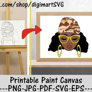 Black Woman Coloring Pages, Camo png, Army, Paint With A Twist, Paint Party, Adult Printable Coloring Page, Paint & Sip, Afro, Digi Stamps