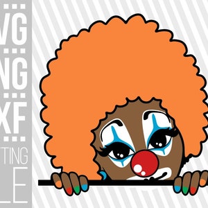 Peeking Clown Girl svg, Clown svg, Circus, Birthday Party, Afro Girl vector, Black Girl Magic, File for Cricut, Silhouette, Descarga instantánea