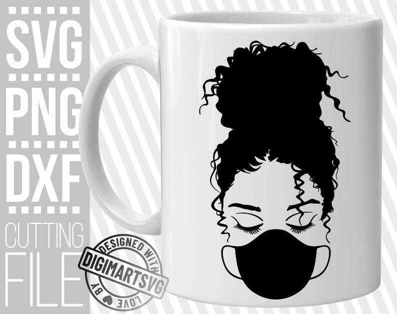 Black Woman with Messy Bun svg Melanin Mask svg Black Girl ...