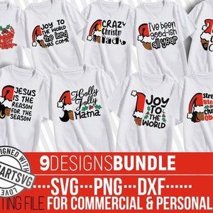9x Weihnachts-Svg-Bundle, schwarzer Mann-Svg, Frau-Svg, Bart-Svg, Afro-Svg, Frohe Weihnachten svg, Weihnachtsmann-Svg, Datei für Cricut, Sublimation