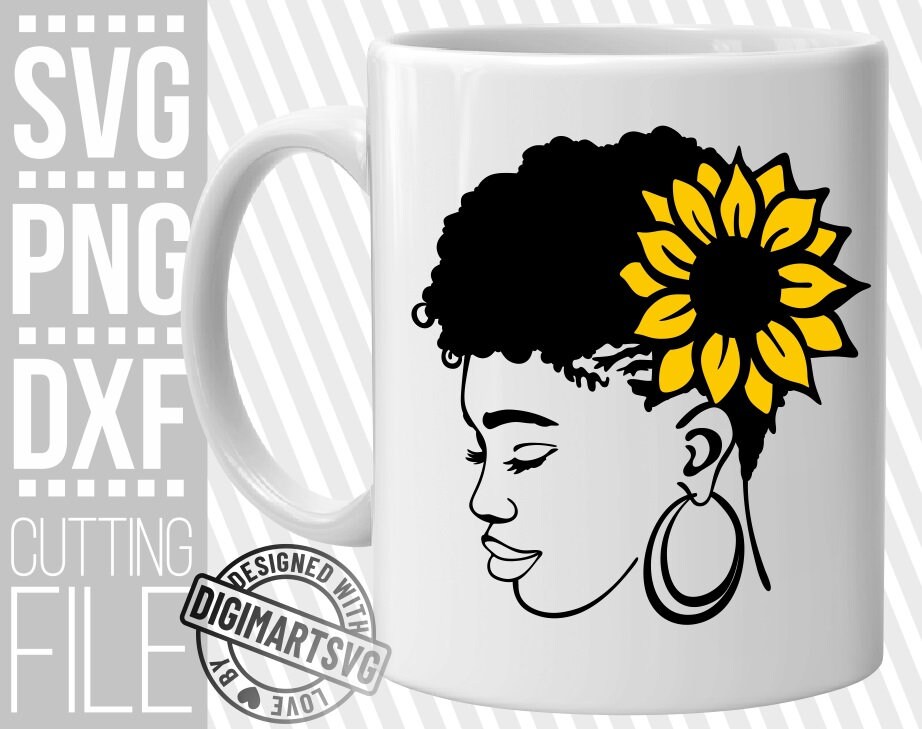Download Black Woman With Flower Svg Sunflower Svg Melanin Natural Hair Black Girl Magic Vector File For Cricut Silhouette Instant Download