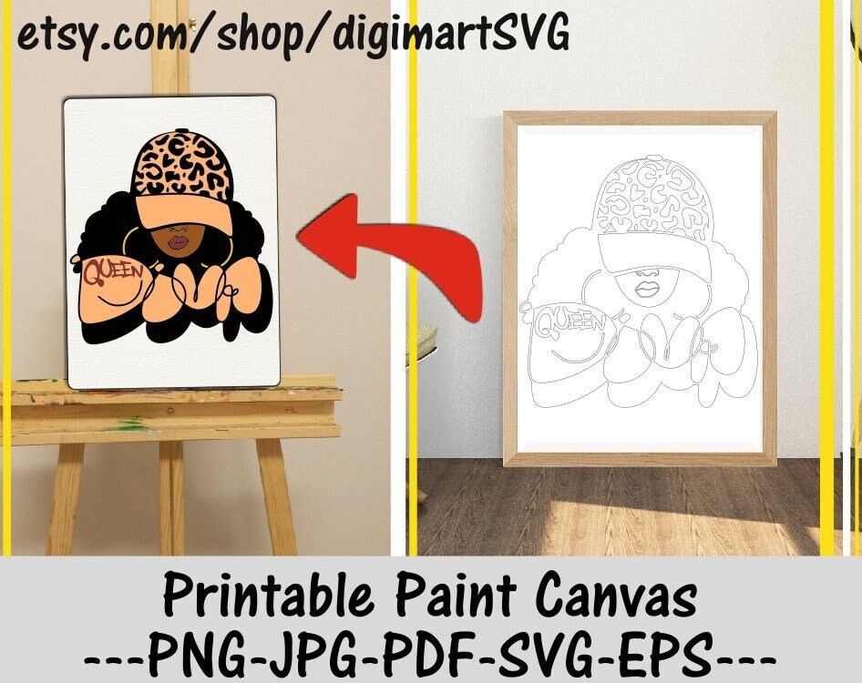 queen diva printable paint canvas graffiti svg afro svg leopard print svg paint with a twist paint party adult printable coloring page