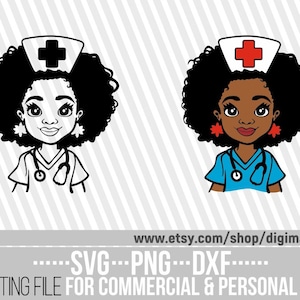 Nurse svg, Melanin svg, Afro Girl svg, Curly Hair svg, African American, Hair Bow svg, Doll svg, Cartoon, File for Cricut, Instant download