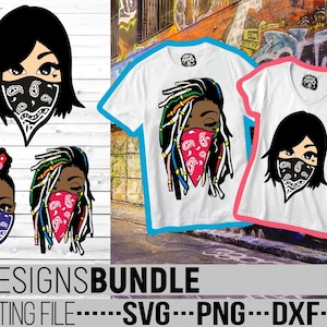 3x Frau mit Bandana Bundle svg, Melanin Poppin, Rap svg, Savage svg, Black Girl Magic svg, Datei für Cricut, Silhouette, Sofortiger Download