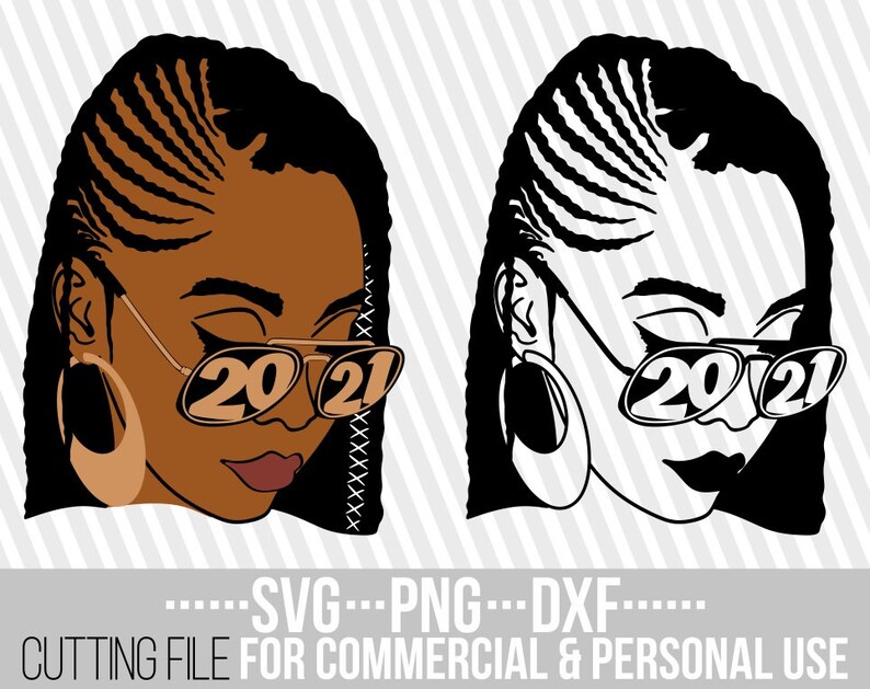Download Black Woman With Glasses svg 2021 year svg Braids svg | Etsy