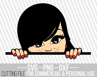 Peeking girl svg, Layered svg, peek a boo svg,Black hair, Cuttable Vector Files, American girl ,File for Cricut, Silhouette,Instant download