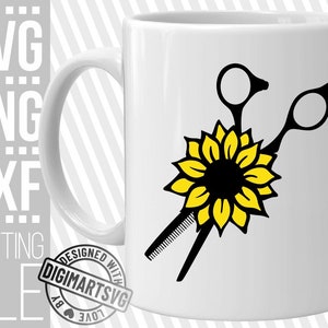 Forbici con Sunflower svg, Flower svg, Hair Stylist svg, Hairdresser, Scissors Thinning svg, File for Cricut, Silhouette , Instant download