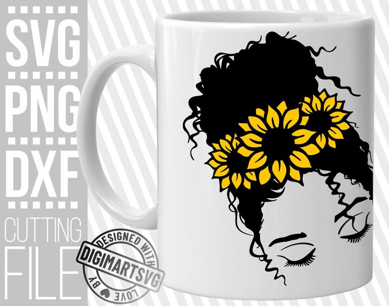 Download Black Woman with Sunflower svg Messy Bun svg Melanin High | Etsy