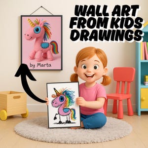 Dibujo infantil personalizado para pared, regalo de impresiones personalizadas para niños, póster con impresión artística infantil, dibujo personalizado a partir de una foto, descarga digital