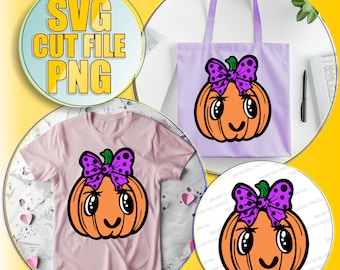 Linda calabaza de Halloween SVG, fantasma SVG, vector de calabaza, otoño svg, imágenes prediseñadas, temporada espeluznante, corte de archivo cricut, arco de coqueta svg, Halloween rosa