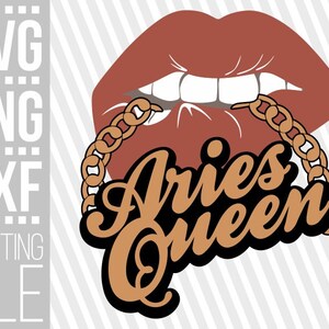 Aries Queen Svg, Gold Chain Svg, Biting Lips Svg, Zodiac Sign Svg