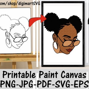 Woman In Afro Puffs Png, Coloring Pages, Paint With A Twist, Printable Paint Canvas, Paint Party, Adult Printable Coloring Page, Paint & Sip
