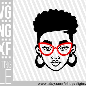 Black Woman In Glasses svg, Afro Woman svg, Diva svg, Curly Hair PNG, Short Hair, File for Cricut, Silhouette, Instant download, Cuttable