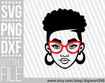 Black Woman In Glasses svg, Afro Woman svg, Diva svg, Curly Hair PNG, Short Hair, File for Cricut, Silhouette, Instant download, Cuttable