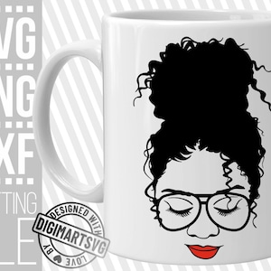 Black Woman with Messy Bun svg, Melanin, High Bun svg,  Black Girl Magic, Glasses svg, Vector, File for Cricut, Silhouette ,Instant download