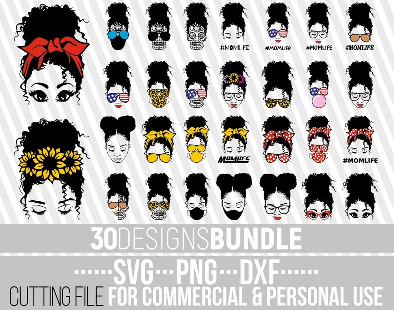 Download 30x Messy Bun Designs Bundle svg African American svg | Etsy