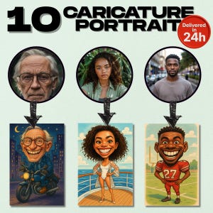 10 Caricature Portrait, Custom Ugly Portrait, Funny Portrait Gift, Gift For Couple, Digital Download, Portrait from Photo, Wedding, Cartoon