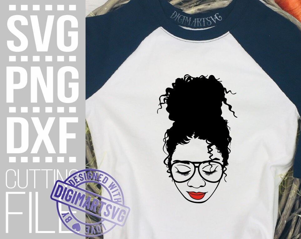 Beauty Black Woman With Messy Bun Svg Red Lips High Bun Svg Black Girl Magic Glasses Svg File For Cricut Silhouette Instant Download
