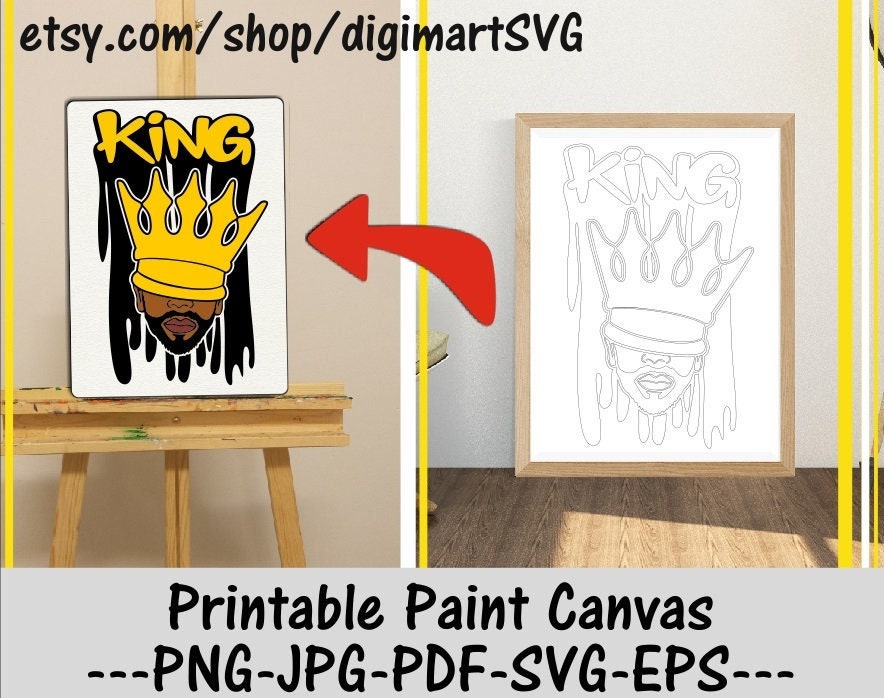 Pre Drawn Canvas King and Pharaoh/teen Adult Painting/ Pre-drawn Canvas /  Outline Canvas / DIY Paint and Sip/ Quarantine Party Ideas 