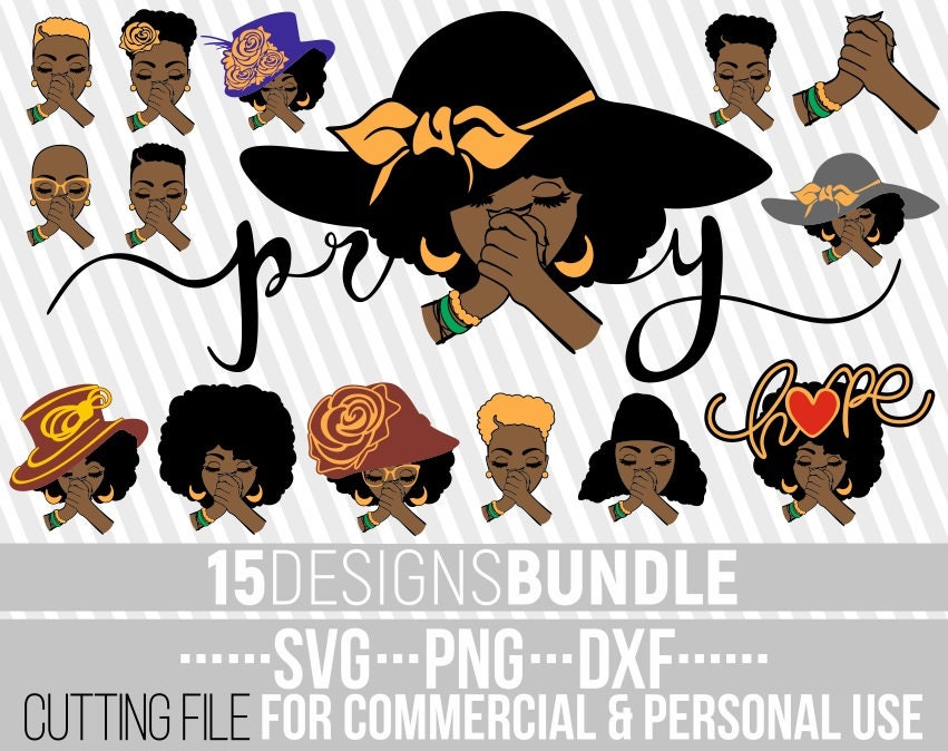 15x Praying Black Lady Bundle Svg Woman Svg Afro Woman Svg Jesus Svg Church Svg File For Cricut Silhouette Instant Download Cuttable