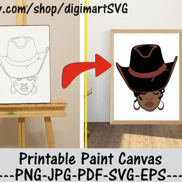 Cowboy Girl Coloring Pages, Paint With A Twist, Printable Paint Canvas, Paint Party, Western png, Adult Printable Coloring Page, Paint & Sip