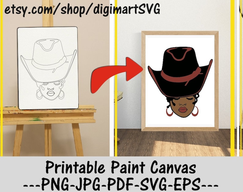 Cowboy Girl Coloring Pages, Paint With A Twist, Printable Paint Canvas, Paint Party, Western png, Adult Printable Coloring Page, Paint & Sip image 1