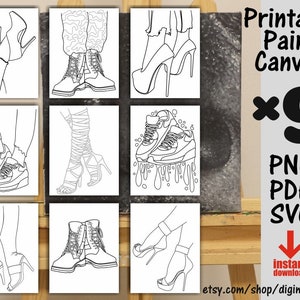 9x Shoes Coloring Pages Bundle, Sneakers svg, Tacchi alti, Paint With A Twist, Paint Party, Pagina da colorare stampabile per adulti, Paint & Sip, Donna