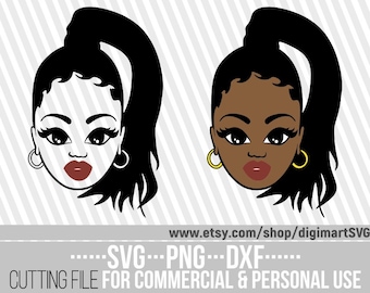 Black Woman On Ponytail svg, Afro Woman svg, Natural Hair svg, Melanin svg, Black History svg, File for Cricut, Instant download, Cuttable