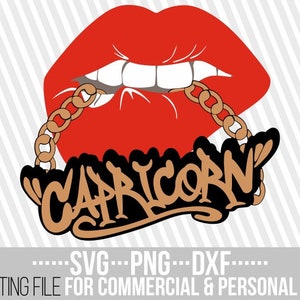 Steenbok svg, Gouden ketting svg, bijtende lippen svg, Sterrenbeeld, Horoscoop, Afro vrouw svg, Zwart Meisje Magie, Bestand voor Cricut, Vector, Silhouet