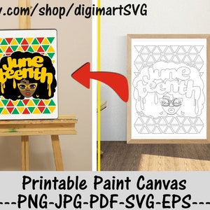 Juneteenth Printable Paint Canvas, Dripping svg, Disegni da colorare, Paint With A Twist, Paint Party, Adult Printable Coloring Page, Paint & Sip