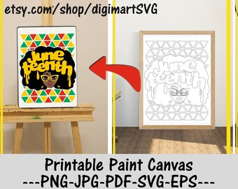 Juneteenth Printable Paint Canvas, Dripping svg, Coloring Pages, Paint With A Twist, Paint Party, Adult Printable Coloring Page, Paint & Sip