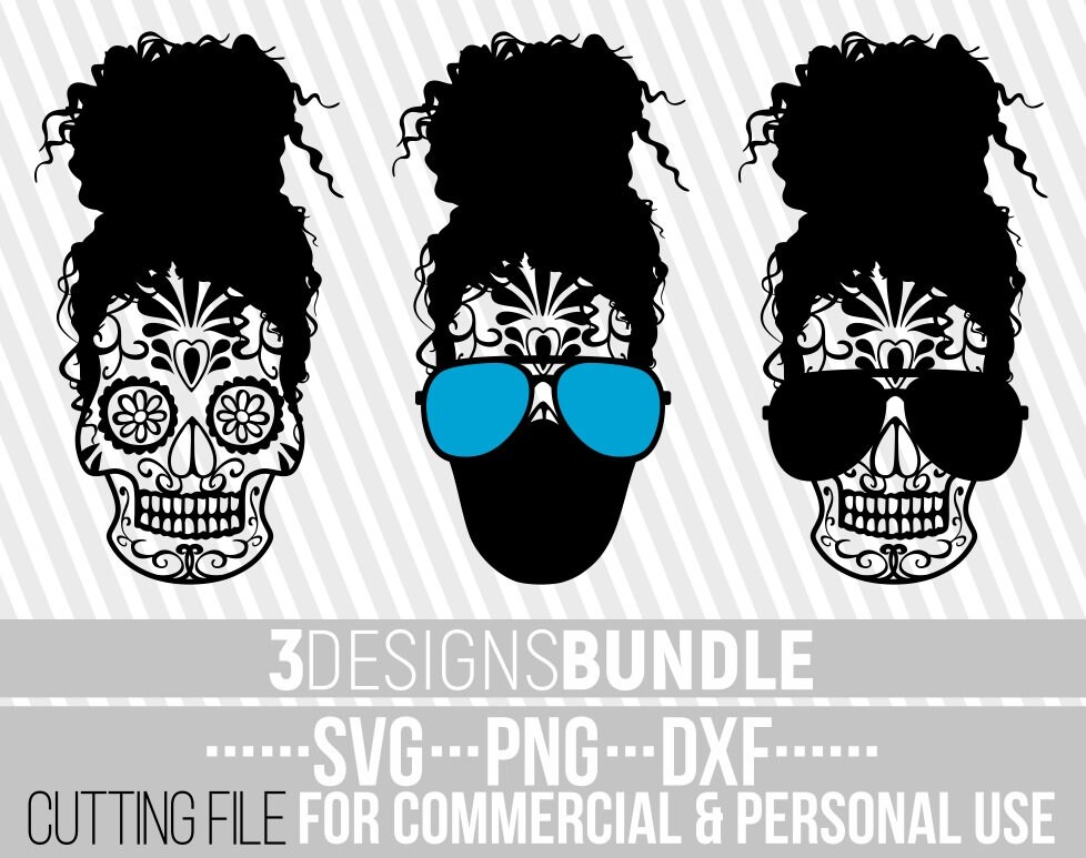 Download 3x Messy Bun Bundle Svg Sugar Skull Svg Hairstyle Svg Mandala Svg Mask File For Cricut Vector Silhouette Instant Download Cuttable