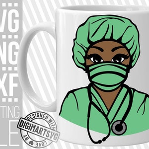 Amazing Doctor svg, Melanin svg, Afro Woman svg, Safe Nurse svg, Mask svg, File for Cricut, Vector, Silhouette, women in scrubs, Cuttable