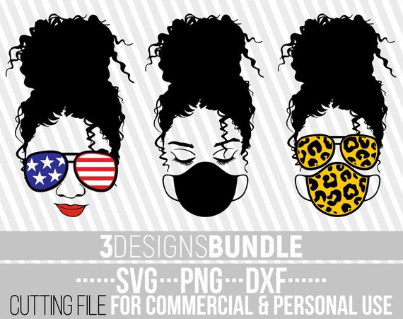 Download 3x Messy Bun In Mask Bundle svg Black Woman svg Afro svg ...