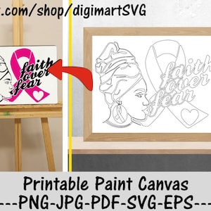 Faith Over Fear Png, Breast Cancer Png, Afro, Woman svg, Coloring Pages, Paint Party, Adult Printable Coloring Page, Paint With A Twist, Svg