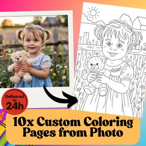 10 Custom Coloring Pages, Personalized Photo To Coloring Page, Bundle Custom Sketch Coloring Page, Kids Activity Page, Digital Download