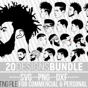 20x Black Man Bundle svg, Afro man svg, Hairstyle svg, Black History, Beard svg, File for Cricut, Silhouette, Instant download,Cuttable