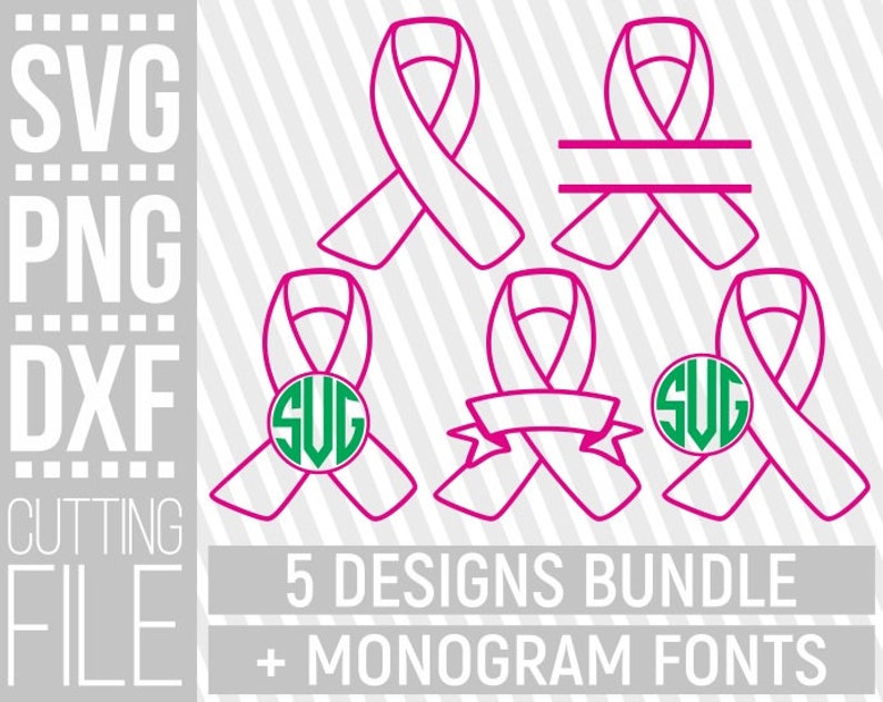Download 5x Pink Ribbon Bundle svg Monogram Breast cancer cancer | Etsy